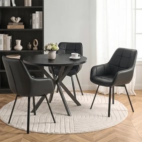 Krzesło Tapicerowane Obrotowe do Salonu LUNA Czarne Ekoskóra Nowoczesne Loft