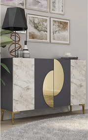 Komoda – 120 cm – Antracyt, Marmur Efez i Złoto – Płyta wiórowa pokryta melaminą