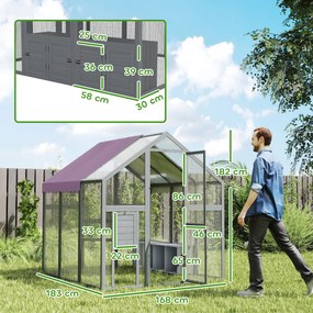 PawHut Wybieg dla kur z wodoodpornym dachem, 2 budki lęgowe, 2 siedzenia, dla 6-8 kur, ok. 1,7 x 1,8 x 1,8 m