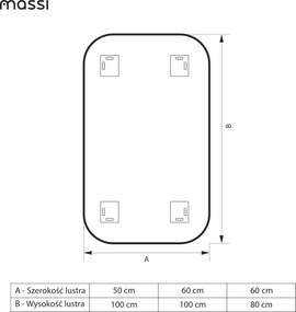 Lustro dekoracyjne prostokątne z podświetleniem ROUND Pure LED| Różne rozmiary | Różne kolory : Kolor tafli szkła - Srebrny, Rozmiar - 50 x 100 cm