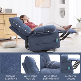 HOMCOM Fotel Masażer z Funkcją Ogrzewania i Leżenia, Obrotowy, do 150 kg, Konstrukcja Metalowa, 98x90x98cm, Niebieski | Aosom PL