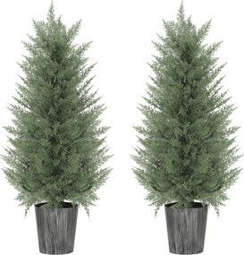 HOMCOM Zestaw 2 szt. Sztuczne drzewa cyprysowe duże 90cm Roślina sztuczna, plastik Sztuczne rośliny w doniczce 15 x 15 x 90 cm Zielony | Aosom PL