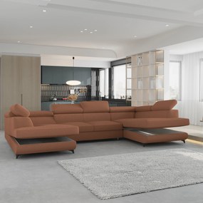 Masseno Narożnik VINTESSA z funkcją spania i pojemnikiem na pościel Narozniki U, Rozkładana sofa - Miedziany, QUELLE 54