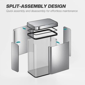 HOMCOM Kosz na śmieci 50L z czujnikiem, automatyczna pokrywa, stal nierdzewna, wielofunkcyjny, srebrny | Aosom PL