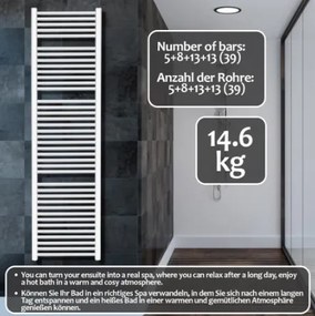 AQUAMARIN Grzejnik łazienkowy pionowy 1800 x 600 mm, biały