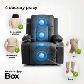 Fotel Masujący BOX Rozkładany Wypoczynkowy z Podnóżkiem Czarny Ekoskóra Nowoczesny