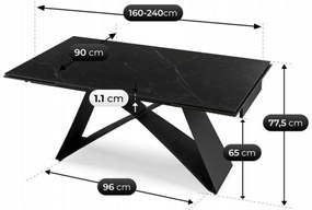 Stół Rozkładany Prostokątny VICTOR 160-240 cm Ceramiczny Czarny do Jadalni Nowoczesny Loft