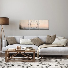 Obraz - Stado ptaków (z zegarem) (90x30 cm)