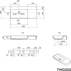 Umywalka ścienna nablatowa TWG202