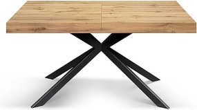 Stół drewniany, wykończenie dąb, podstawa X antracyt, rozkładany 160x90 - CAMAIORE