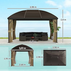 Outsunny Pawilon Ogrodowy, Namiot Imprezowy, Festynowy, 4 x Podwójne Ściany Boczne, Wodoodporny, 2 Haki na Latarnie, ok. 4 x 3 x 2,8 m, Brązowy