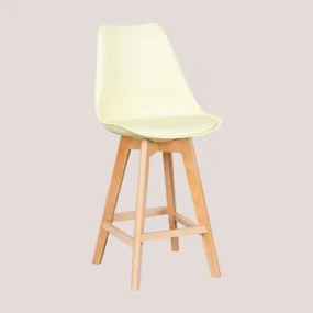 Wysoki Stołek Nordycki Z Poduszką Ze Skóry Ekologicznej Mousse Żółta & ↑65 Cm - Sklum