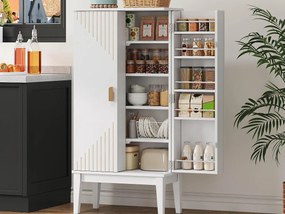 Kredens kuchenny 59x30x120cm - 2 drzwi szafkowe z półkami - styl retro - Biały