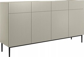 Komoda Nicole 200 cm czterodrzwiowa z szufladami z ryflowanym frontem - kaszmir / czarne nóżki