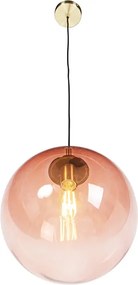 Lampa wisząca w stylu art deco mosiądz z różowym szkłem 33 cm - Pallon
