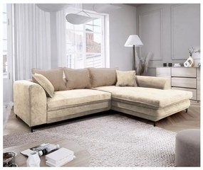 Narożnik rozkładany w kształcie L LAGOA, prawostronny, z pojemnikiem, beżowy/brązowy