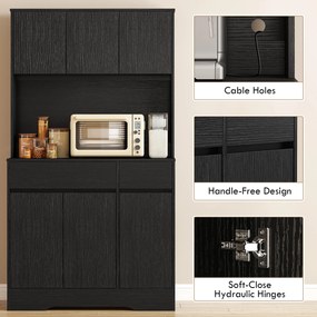 HOMCOM Szafka kuchenna z blatem, 6 drzwi, wysoka szafka z półkami, czarna | Aosom PL