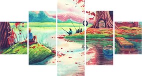 Obraz - Akwarela, Bay in a mountain village (125x70 cm)
