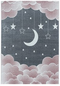 Dywan dziecięcy Funny księżyc nad chmurkami różowo-szary 80 cm x 150 cm