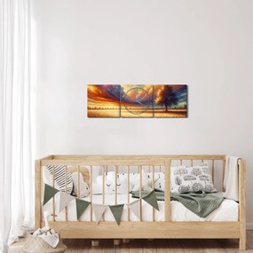 Obraz – Drzewo na polu (z zegarem) (90x30 cm)