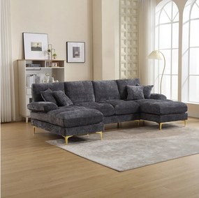 Nowoczesna sofa w kształcie litery U - 272 x 136 x 88 cm - z 2 rozkładanymi siedziskami do salonu i sypialni - Chenille - szara