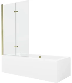 Mexen Cube wanna prostokątna 180 x 80 cm z obudową i parawanem 2-skrzydłowym 100 cm, transparent, złoty - 550518080X9210025000