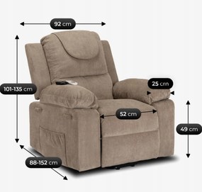 Fotel Masujący FENIX z Funkcją Wstawania Elektrycznie Rozkładany Beżowy Nowoczesny