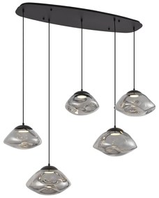 Designerska lampa wisząca czarna z przydymionym szkłem 5-punktowa - GusDesignerski Oswietlenie wewnetrzne