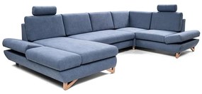 Narożnik rozkładany tapicerowany AVESTA w układzie U z pojemnikiem, niebieski