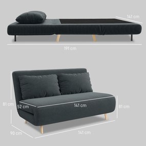 HOMCOM Sofa z funkcją spania, łóżko dla gości, 3-stopniowe regulowane oparcie, wygląd sztruksu, do 120 kg, 141 x 90 x 81 cm, Ciemnoszary