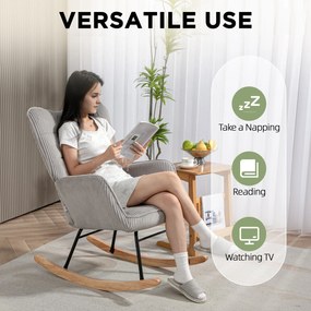 HOMCOM Fotel bujany, Płózki z drewna bukowego, Grube tapicerowanie, Ciemnozielony, do 120 kg