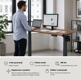 Biurko elektryczne z regulacją wysokości ergonomiczne antracytowe/orzech,1400x700 mm: ARIA