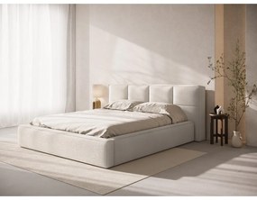 Kremowe tapicerowane łóżko dwuosobowe ze schowkiem i stelażem 180x200 cm Simon – Micadoni