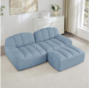 Canapé d'angle modulable en velours côtelé - 68cm d'assise profonds - 210x165x79cm - Bleu