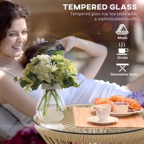 Outsunny Stolik Ogrodowy Stolik Rattanowy, Blat ze Szkła, PE-Rattan, 40 cm x 40 cm x 42 cm Beżowy