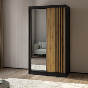 Szafa Przesuwna NELVIA 120 cm z Lustrem Szafa Dwudrzwiowa Czarna