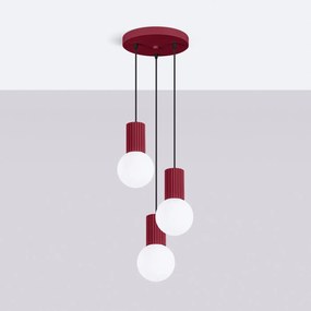Lampa wisząca HALO 3P burgund ryflowana SOLLUX  LIGHTING