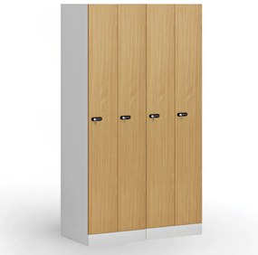 Szafka ubraniowa S1 wąska, 2-drzwiowa, 1850 x 500 x 500 mm, demontaż, zamek mechaniczny z kodem, drzwi laminowane, buk