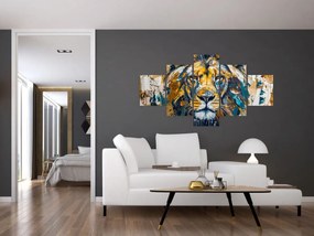 Obraz - Abstrakcyjny obraz olejny z lwem (125x70 cm)