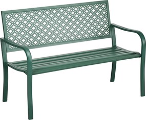 Outsunny Ławka Ogrodowa z Metalu dla 2 Osób, Odporna na Warunki Atmosferyczne, 127 cm x 63 cm x 83 cm, Zielona