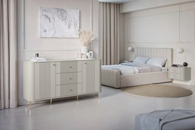 Komoda Vesper 160 cm z szufladami na nóżkach - kaszmir / złote nogi
