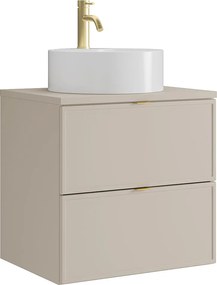 Wisząca szafka łazienkowa z okrągłą umywalką nablatową i baterią - Beżowa - 60 cm - ONDIL