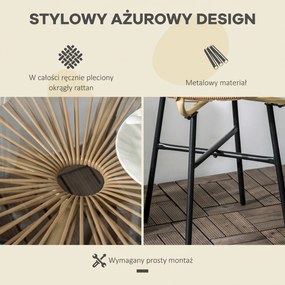 Outsunny Stolik Ogrodowy Boho PE-Rattan Hartowane Szkło Beżowy Odporność na Warunki Atmosferyczne | Aosom PL
