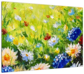 Obraz kwitnącej łąki, obraz olejny (70x50 cm)