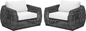 Zestaw 2 foteli ogrodowych z plecionej żywicy - Antracytowe z białymi poduszkami - VEYRO od MYLIA