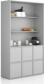 Szafka biurowa FRAME, 6x drzwi, 2x półka, 1299 x 450 x 2162 mm, PUSH-lock, szary