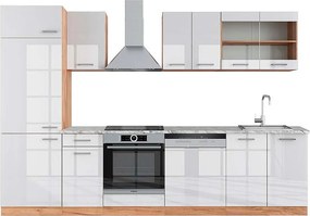 Aneks kuchenny biały wysoki połysk/złoty dąb power 300x60x81.6 r-line