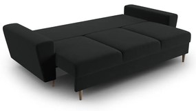 Czarna aksamitna rozkładana/ze schowkiem sofa 235 cm Kyoto – Cosmopolitan Design
