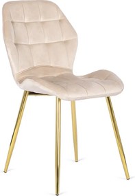 Krzesło Tapicerowane do Jadalni LUCKY Kremowe Welurowe Nowoczesne Glamour