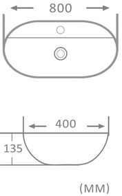 Umywalka ceramiczna nablatowa owalna czarna z otworem i z półką na mydło 80 x 40 cm DECOS Black z rantem Slim
